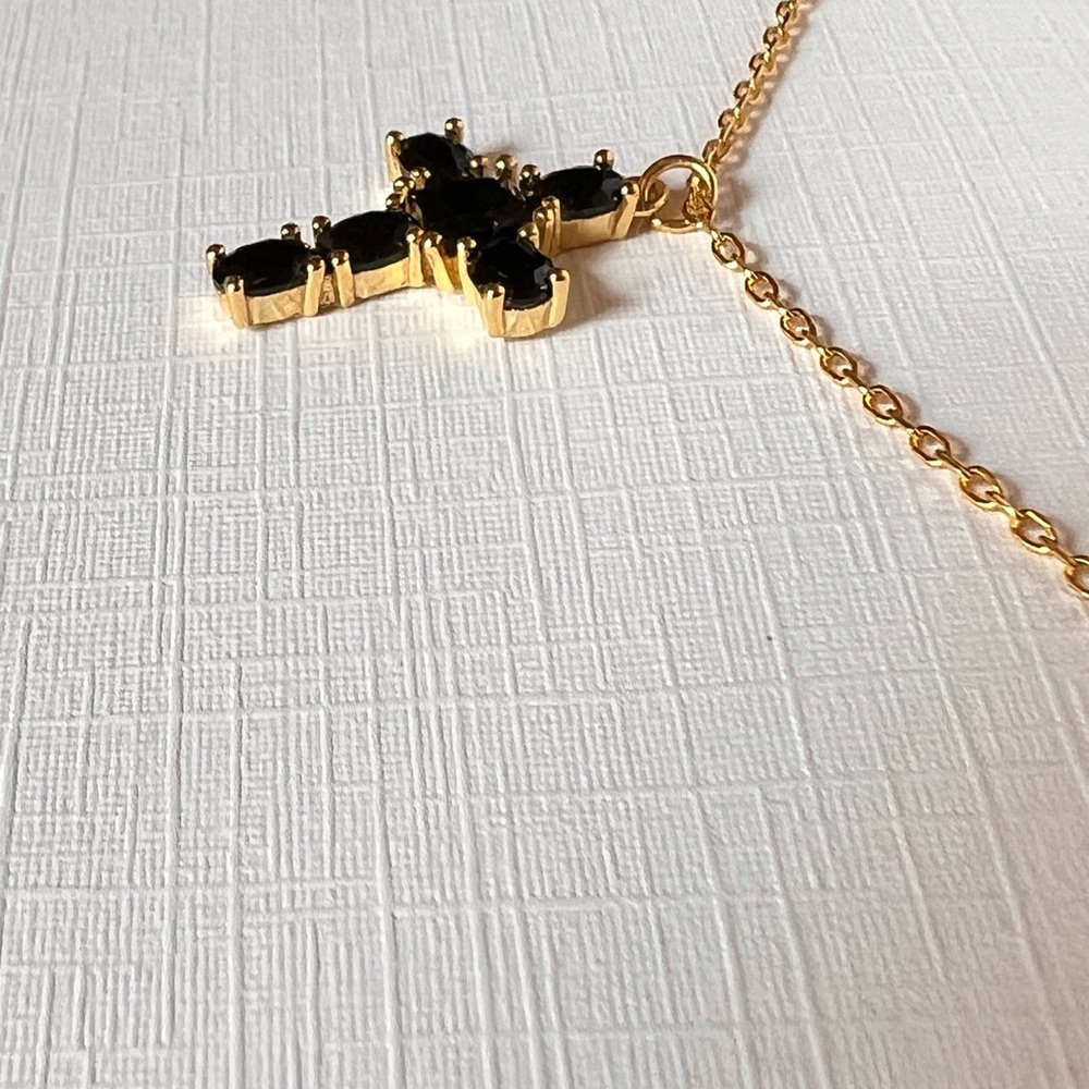 Rachel Zoe - 14k Gold Plated Sterling  Silver Cross with Black CZs - Picture 3 of 9